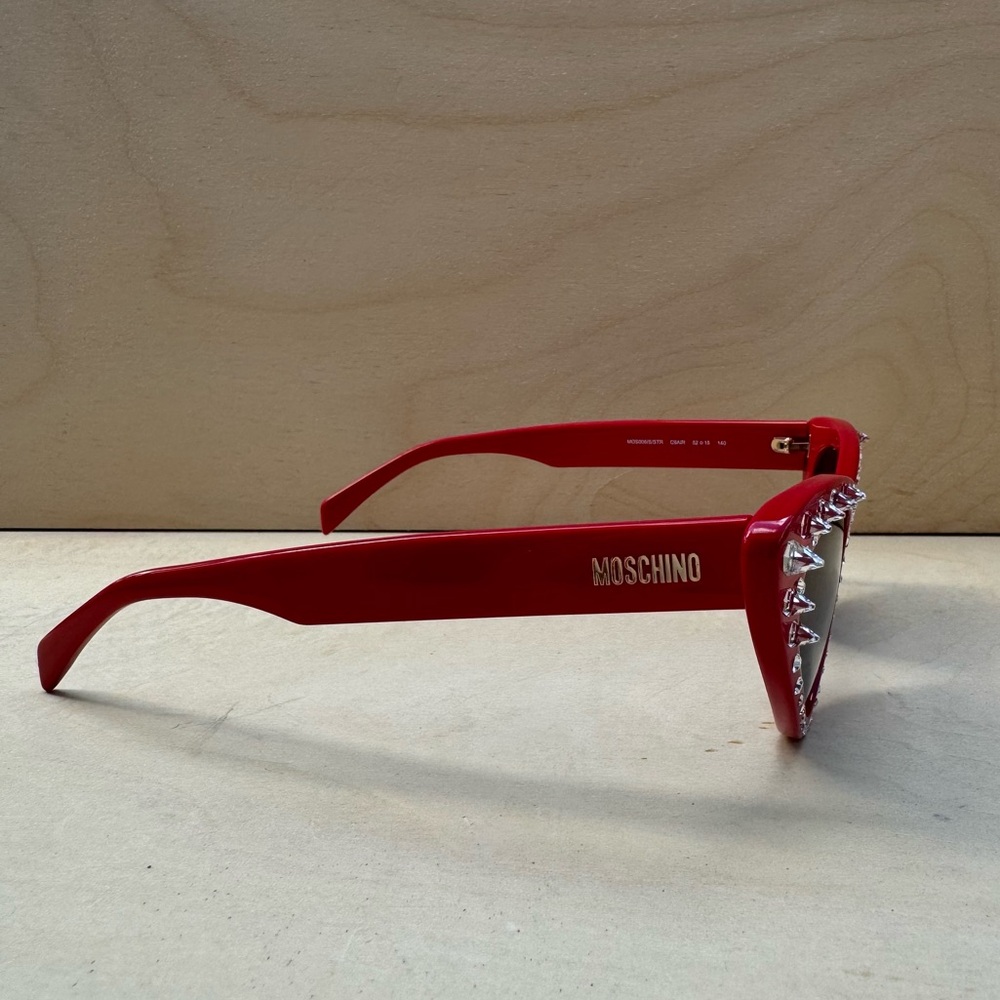 NEW Authentic Moschino Studded Cat Eye Sunglasses Red - Picture 5 of 8